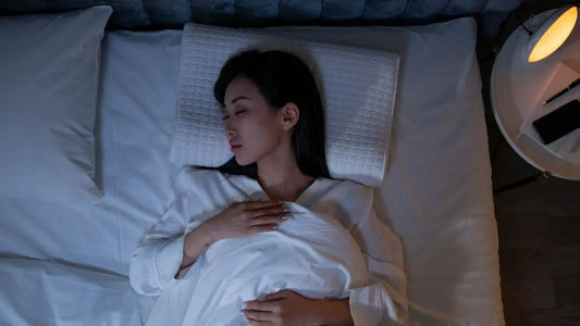 Woman using mouth tape for better sleep benefits.